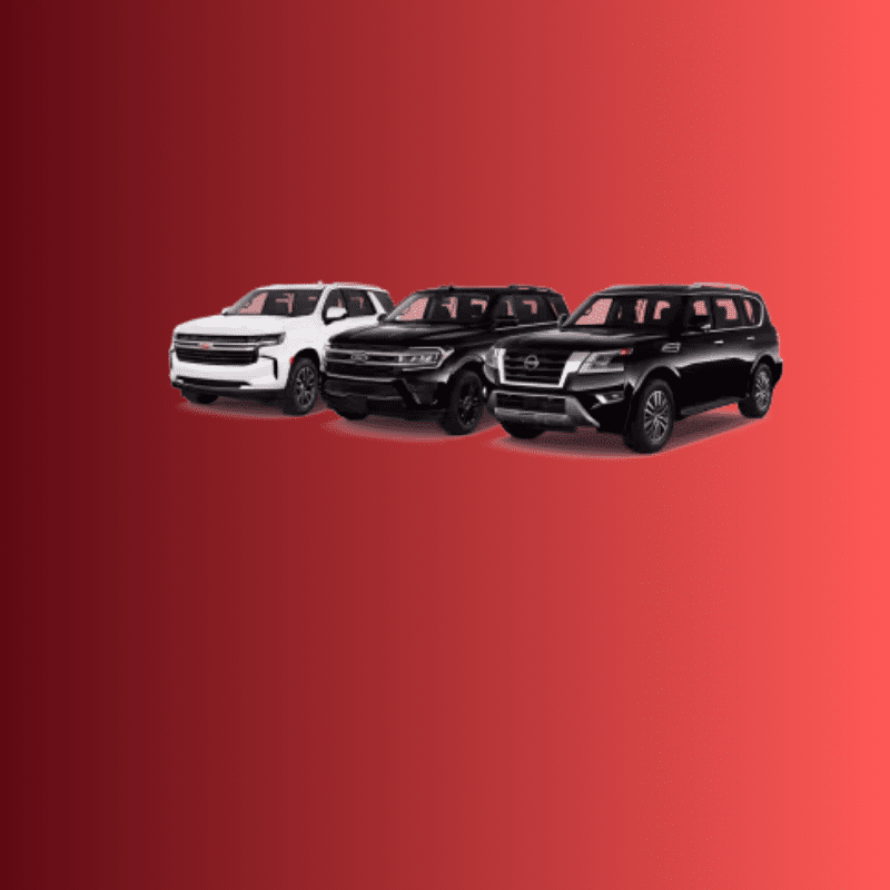 Drie fullsize SUV’s naast elkaar op een witte achtergrond