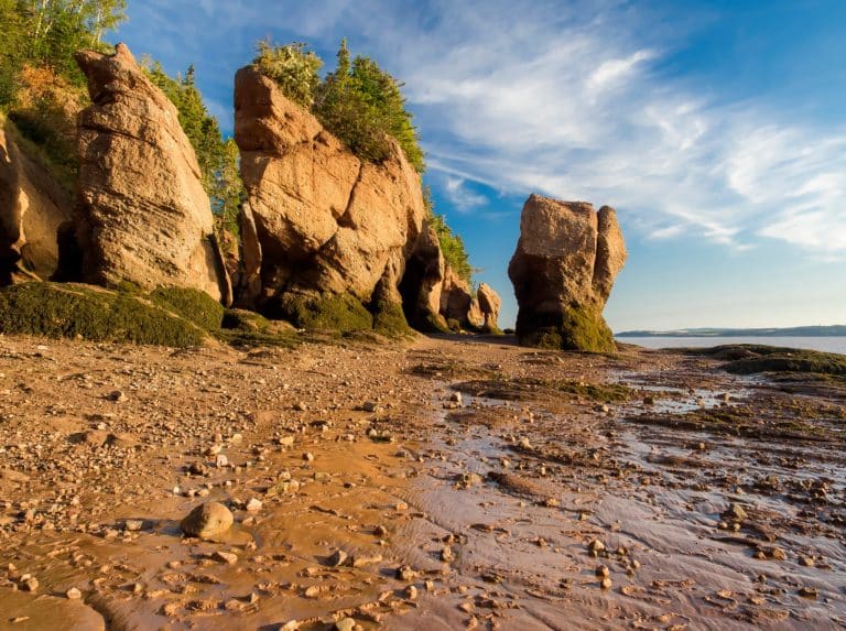 Atlantisch Canada NB Hopewell Cape blootliggende rotsformaties bij laagwater