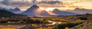 Uitzicht op bergen bij Oxbow Bend in Grand Teton National Park