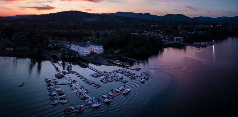 West Canada BC Sooke jachthaven bij zonsondergang