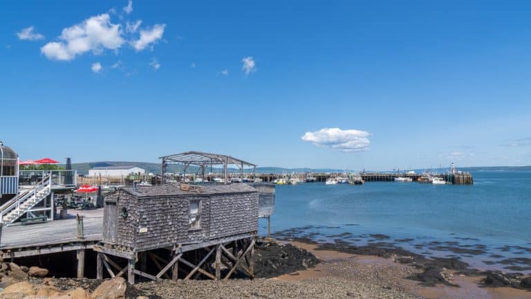 Atlantisch Canada NS Digby haven met vissersboten en pier