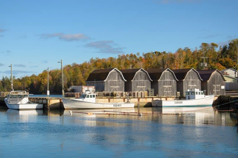Atlantisch Canada PEI Montague visboten en houten loodsen