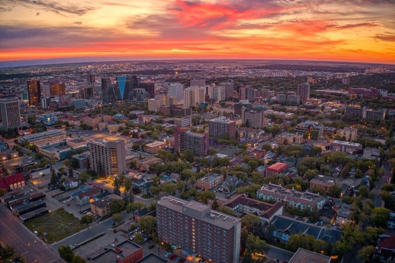 Centraal Canada SK Regina skyline zonsondergang
