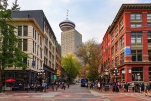 West Canada BC Vancouver Gastown straat met Vancouver Lookout